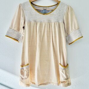 Billabong Crochet Trim Striped Boho Tunic Top Mustard/White Women’s Size Large